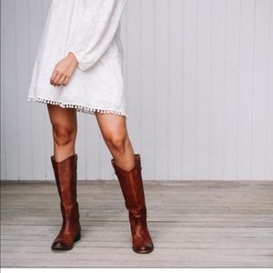 Frye Melissa Button Knee High Cognac Brown Leather Riding Boots